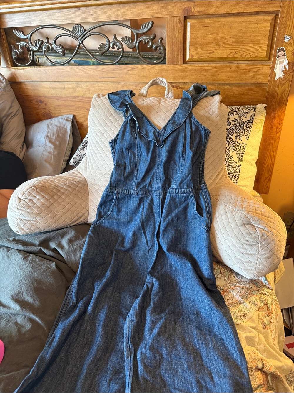 Denim V-Neck Sleeveless Maxi Dress - Blue